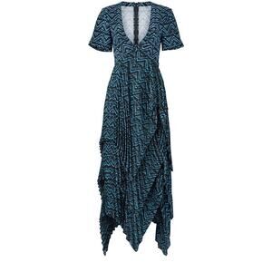 A.L.C. Blue & Black Kylia 100% Silk Asymmetrical Midi Dress Sz 2